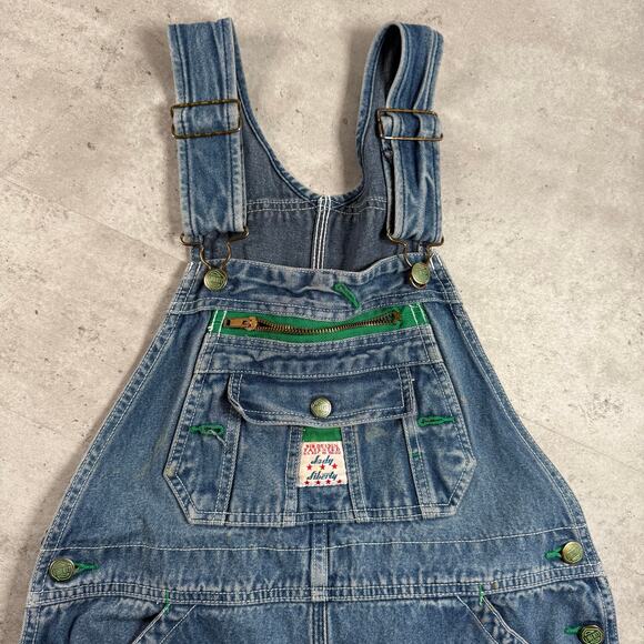 Vintage Lady Liberty denim bib overalls cut off shorts size 8 - Picture 12 of 14